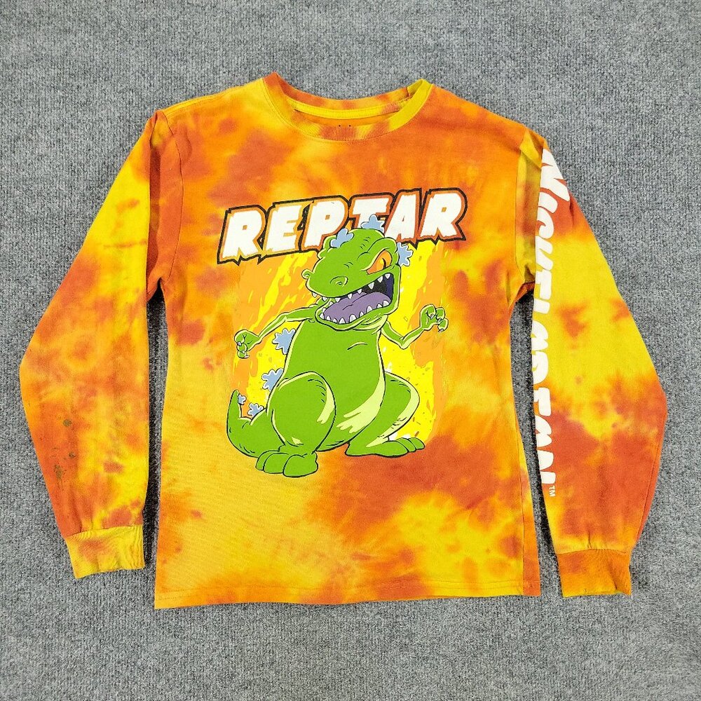 Rugrats Shirt Men's Small Orange Reptar Nickelodeon Tie Dye Graphic Long Sleeve